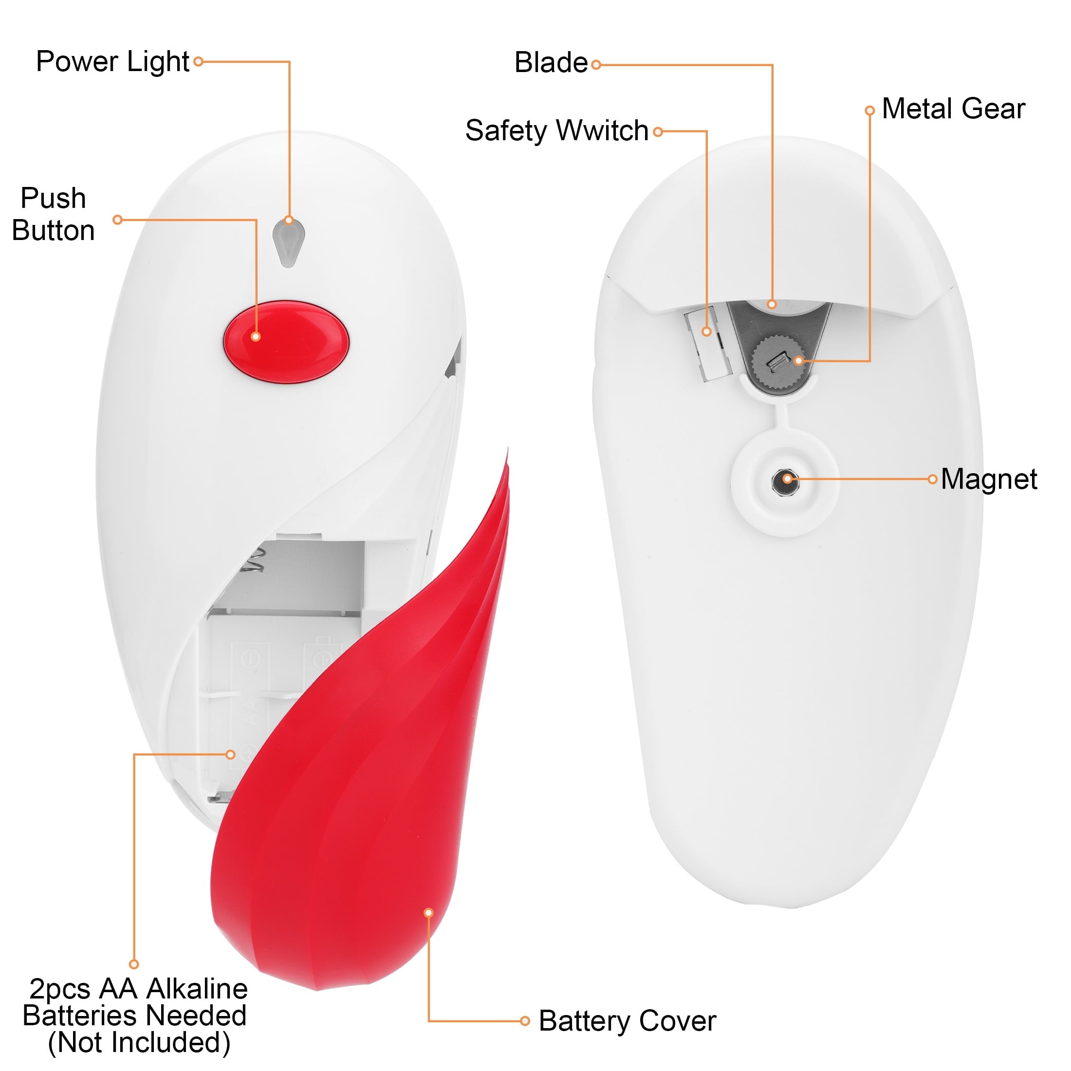 Auto Electric Can Opener for Seniors with Arthritis – Hands-Free, Battery Operated, Smooth Edge, Red