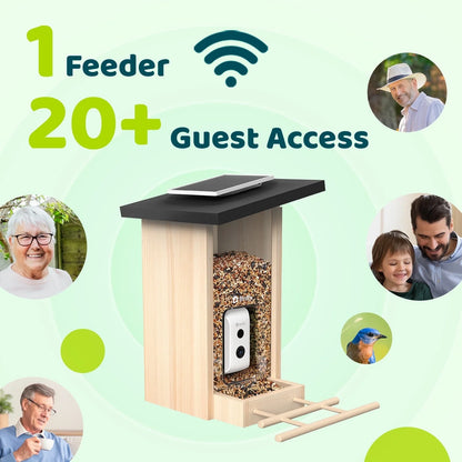Smart Bird Feeder with Camera &amp; Solar Panel – AI Identifies 6000+ Species, Eco-Friendly Wooden Design, 1080P HD Bird Watching Camera – Ideal Gift (Ebony)