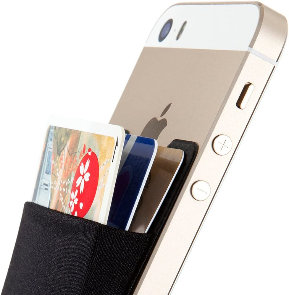 Sinji Pouch Basic 2 – Adhesive Cell Phone Wallet | Stretchy Stick-On Card Holder for Back of Phone | Slim &amp; Secure iPhone/Android Wallet – Black