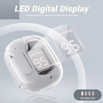 CrystalBeats BT30: Transparent TWS Bluetooth 5.3 Earbuds with Digital Display &amp; Noise Canceling