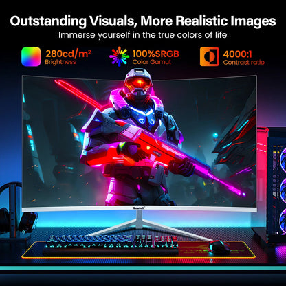 🖥️ 27-Inch Curved Monitor – 100Hz, FHD 1080P, 1800R Curvature, Frameless Design, Built-In Speakers – White
