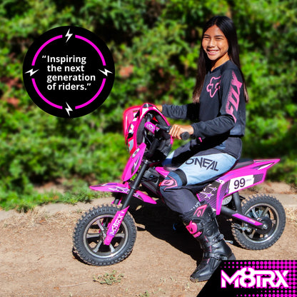 🏍️ M8TRX 24V Electric Dirt Bike for Kids &amp; Teens – Pink Ride-On Motorcycle with Dual Motors, LED Lights, Suspension &amp; Real Engine Sounds