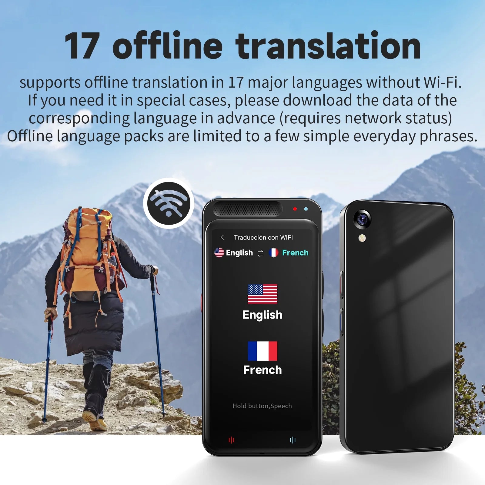 Language Translator Device – Two-Way Smart Voice &amp; Photo Translator, Real-Time Online/Offline Translation for Travel, Business &amp; Learning (Black)
