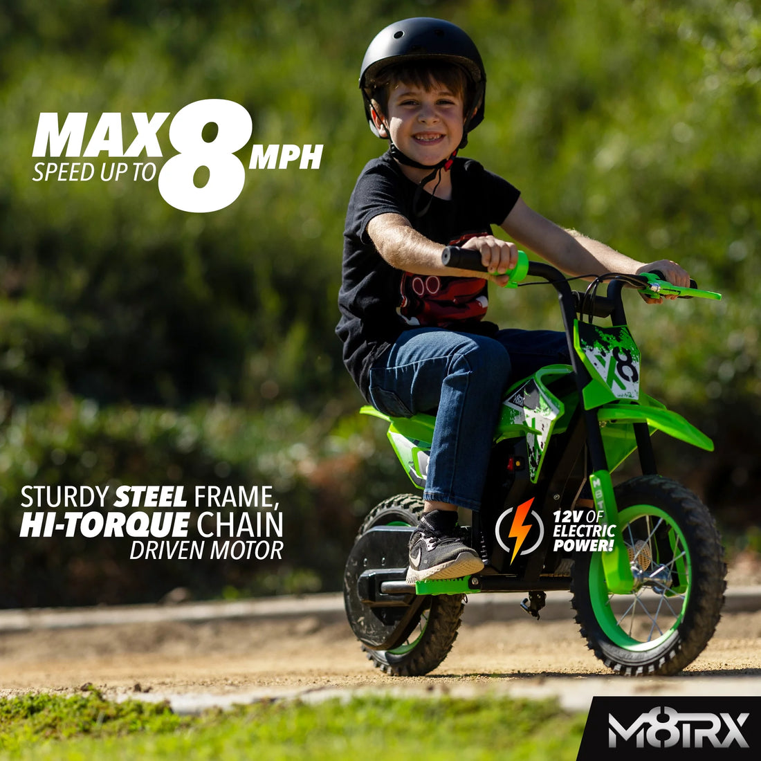 12V Mini Electric Dirt Bike for Kids – Battery-Powered Ride-On Motorcycle, Ages 5+ | Green
