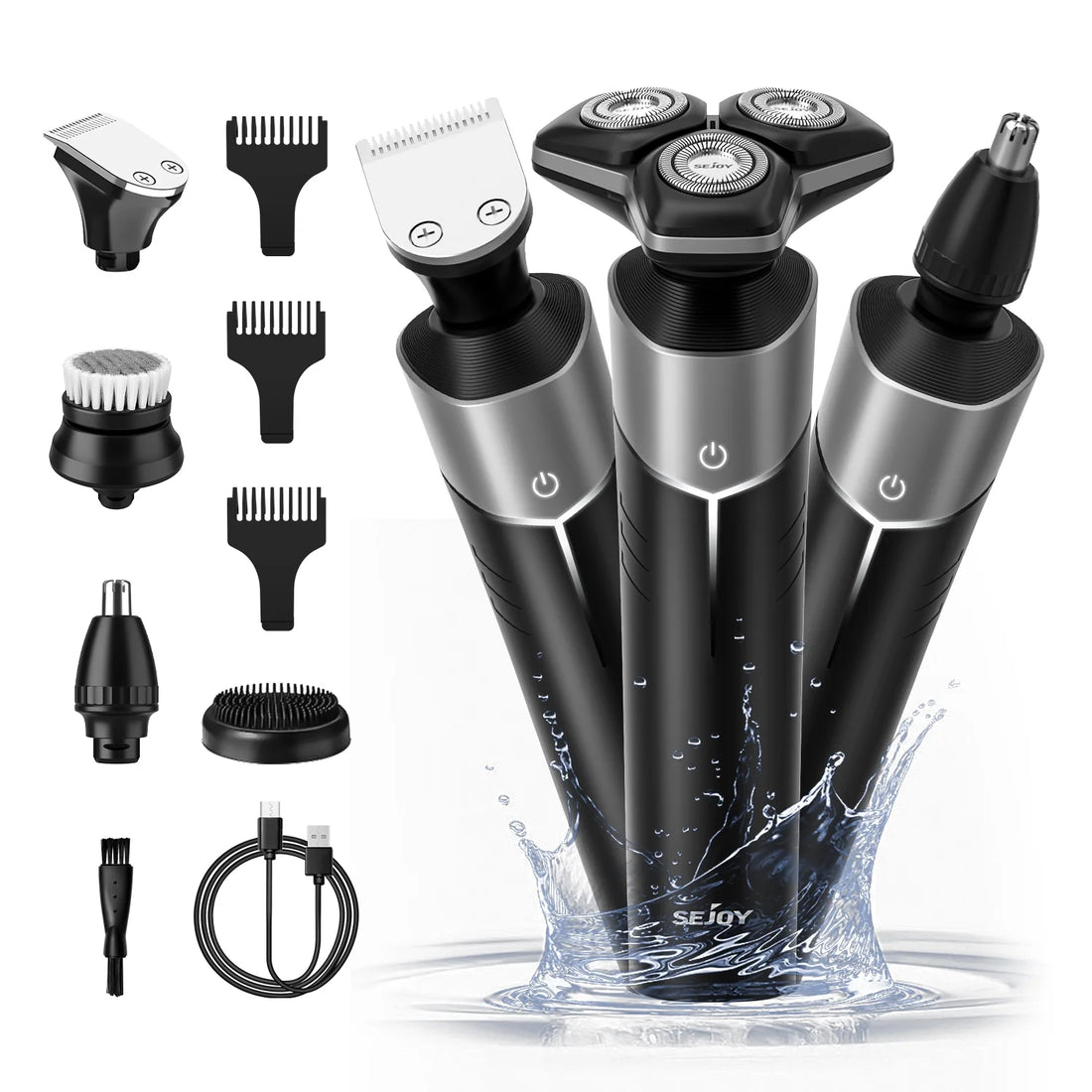 5-in-1 Multi-Function Rechargeable Electric Shaver for Men – Hair Trimmer, Ear &amp; Nose Hair Trimmer, Wet/Dry Use, Cordless, Gray