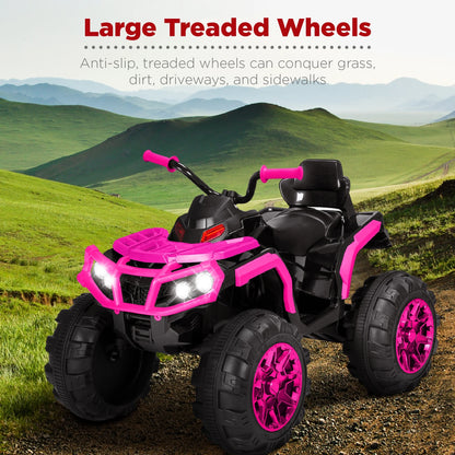 🚙 12V Kids Ride-On ATV Quad with Bluetooth, LED Lights, Treaded Tires &amp; Radio – Hot Pink