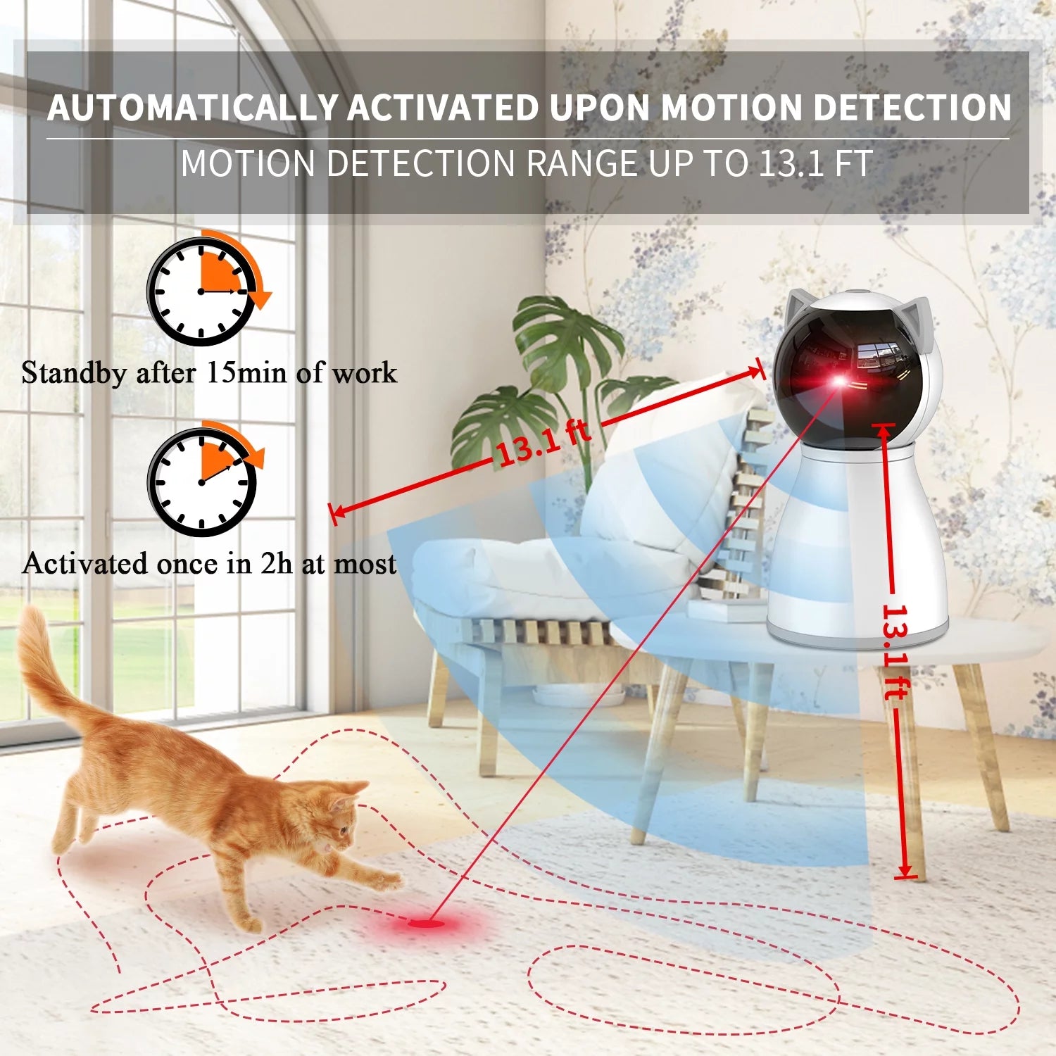 4th Gen Motion-Activated Automatic Cat Laser Toy – Real Random Trajectory, Rechargeable Interactive Cat Toys for Indoor Cats, Kittens &amp; Dogs