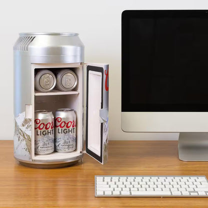 8-Can Portable Mini Fridge – 5.4L (5.7 Qt) Personal Cooler and Warmer (Silver)