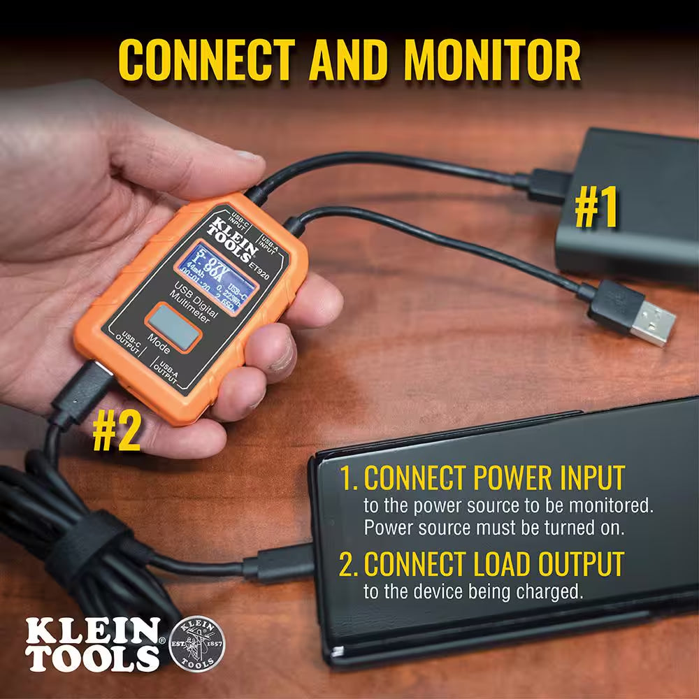 USB Digital Meter with USB-A and USB-C: