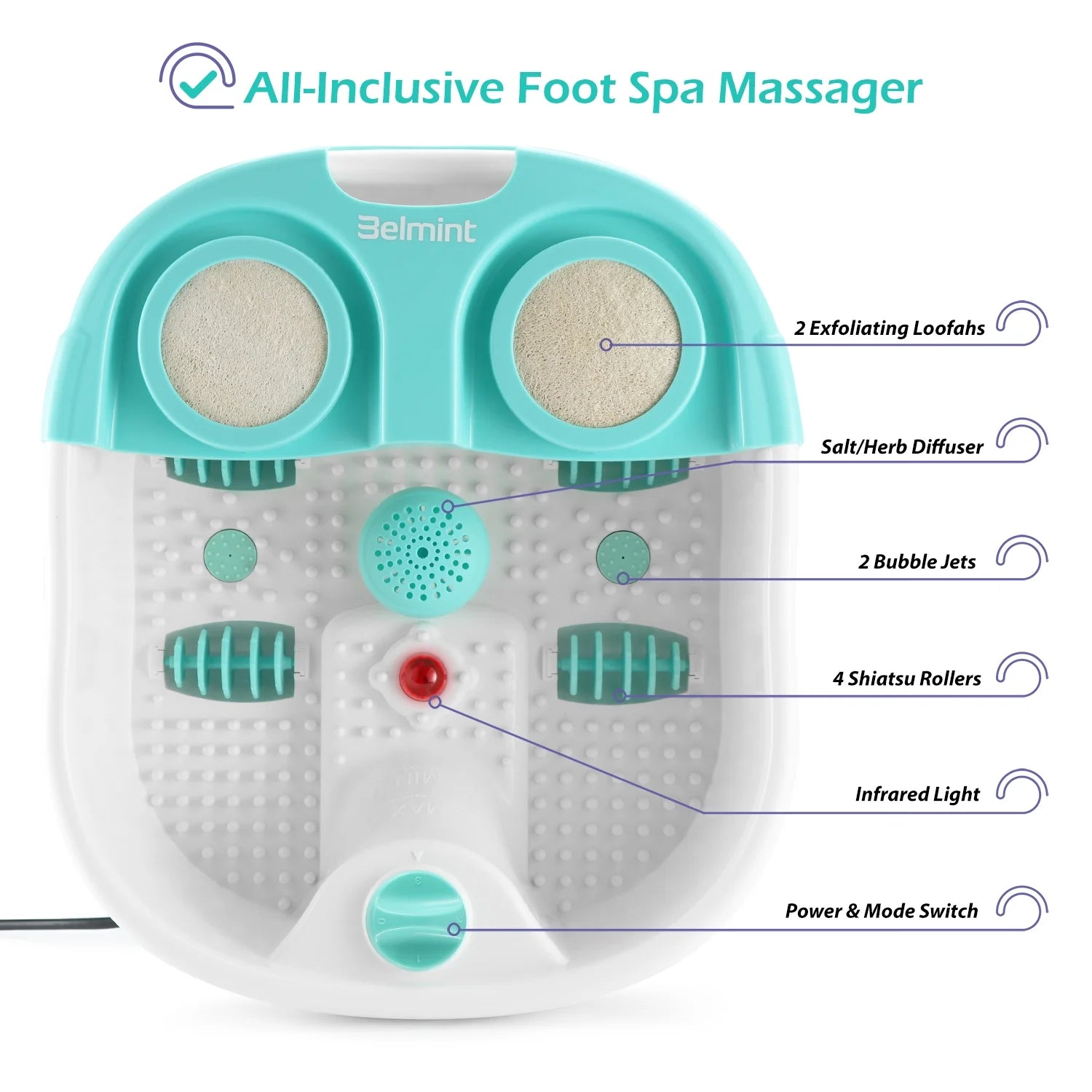 Heated Foot Spa Massager with Bubbles &amp; Vibration – Massage Rollers, Anti-Slip Rubber Feet, Soothing Pedicure Tub for Home Use