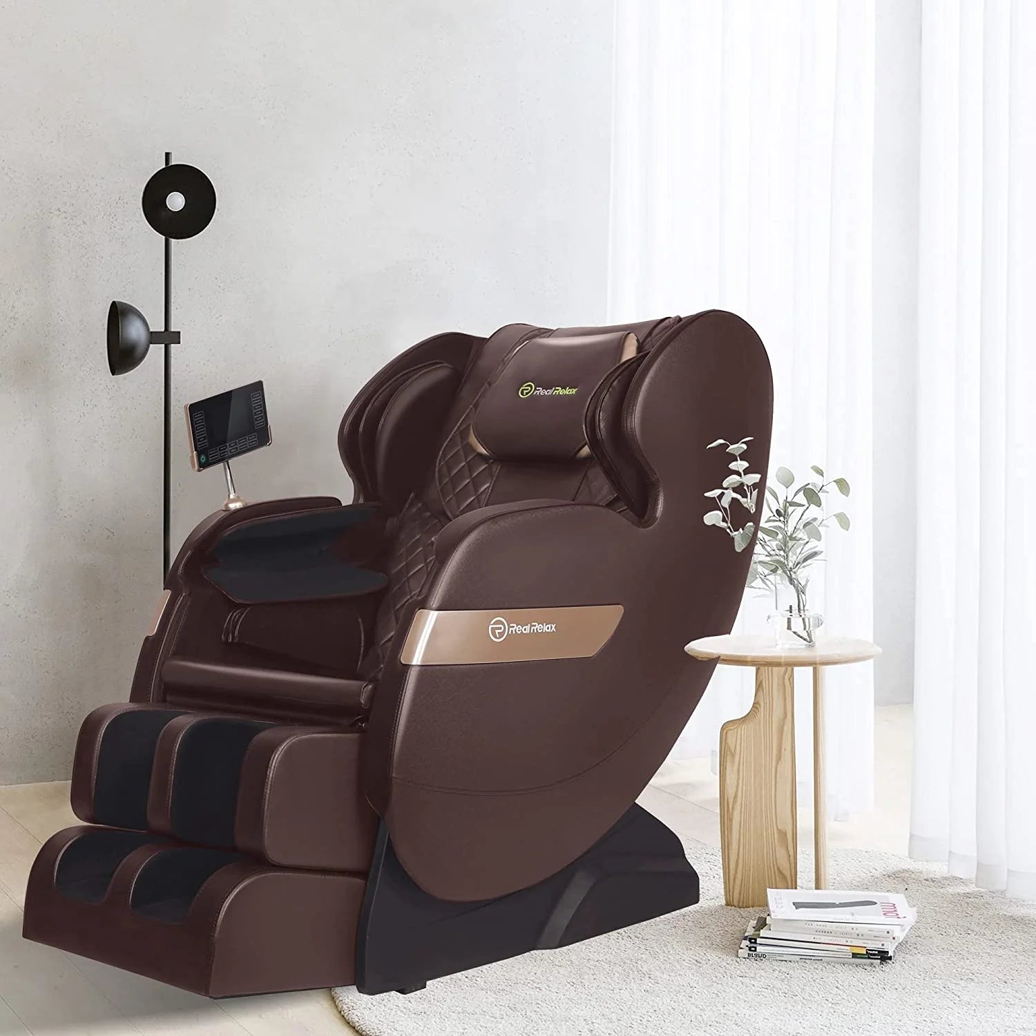 S Track Massage Chair — Full Body Zero Gravity Shiatsu Recliner with Smart Voice Controller, Brown