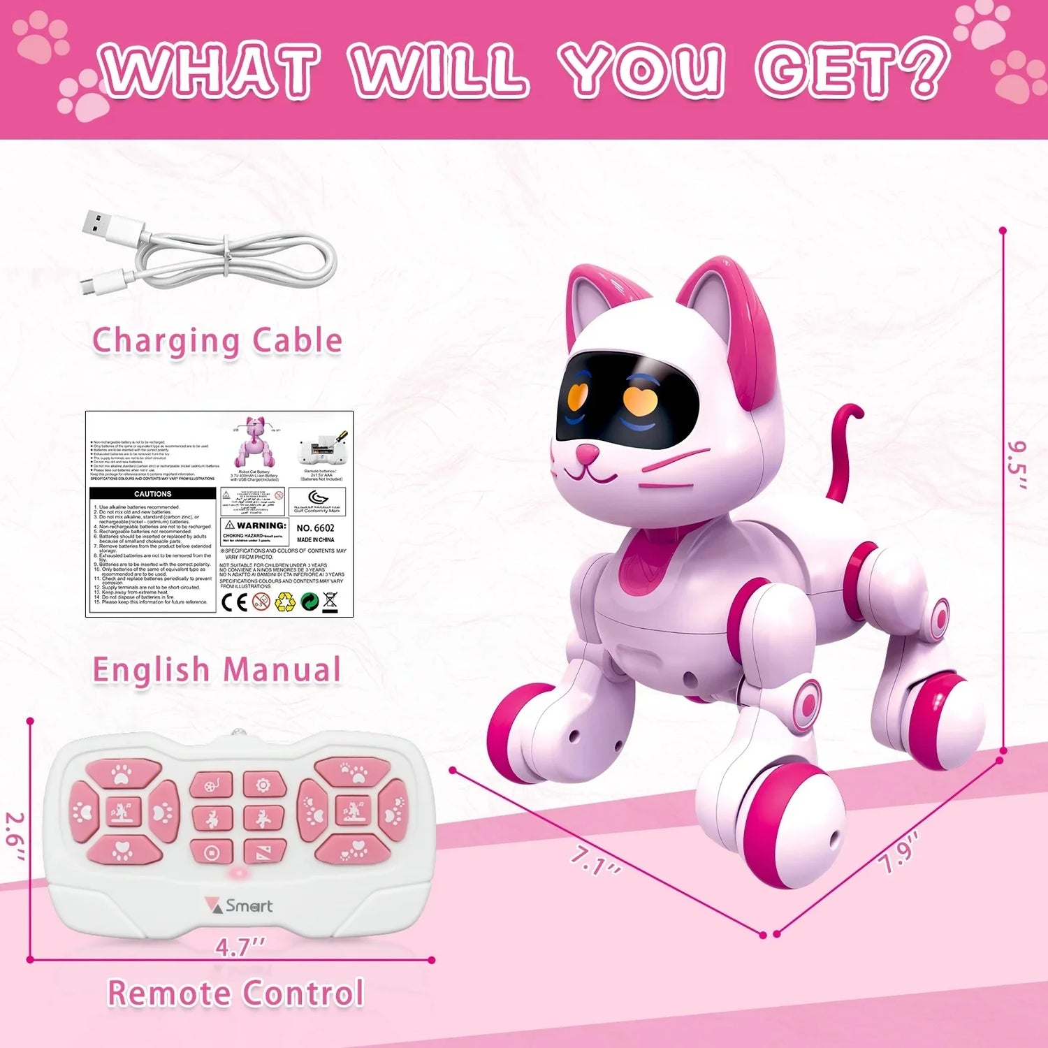 Programmable Robot Cat Toy – Remote Control Interactive Singing &amp; Dancing Robot with LED Eyes for Kids