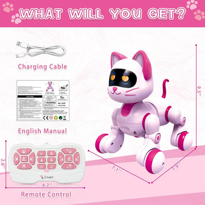 Programmable Robot Cat Toy – Remote Control Interactive Singing &amp; Dancing Robot with LED Eyes for Kids