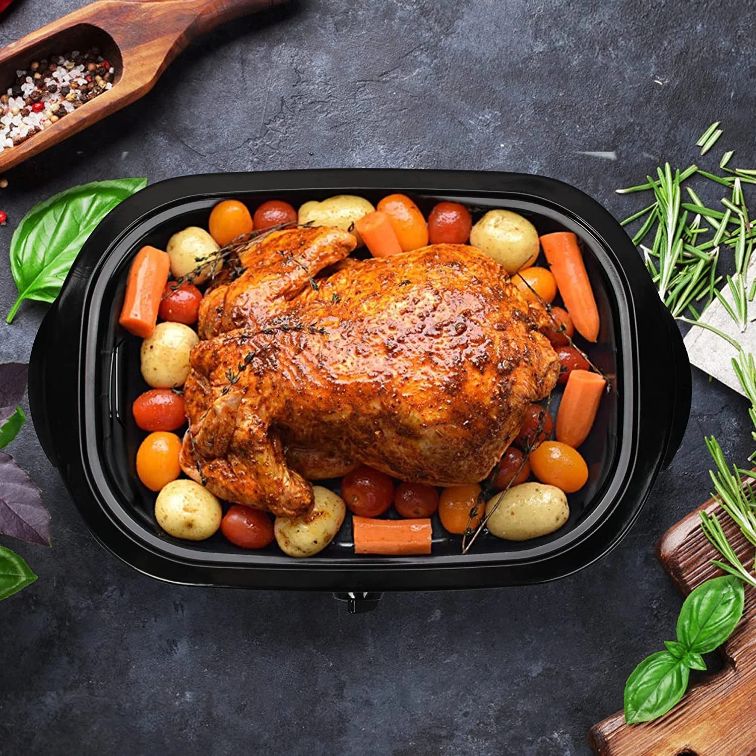 26 Quart Electric Turkey Roaster Oven — Stainless Steel with Visible &amp; Self-Basting Lid, White