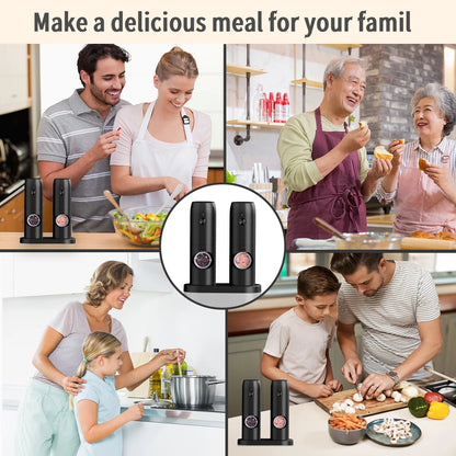 Electric Salt and Pepper Grinder Set – 2-Pack Rechargeable, Adjustable Coarseness, One-Handed Operation with LED Light