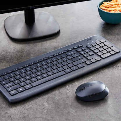Wireless Keyboard &amp; Mouse Combo – 104 Keys, USB Nano Receiver, Greystone