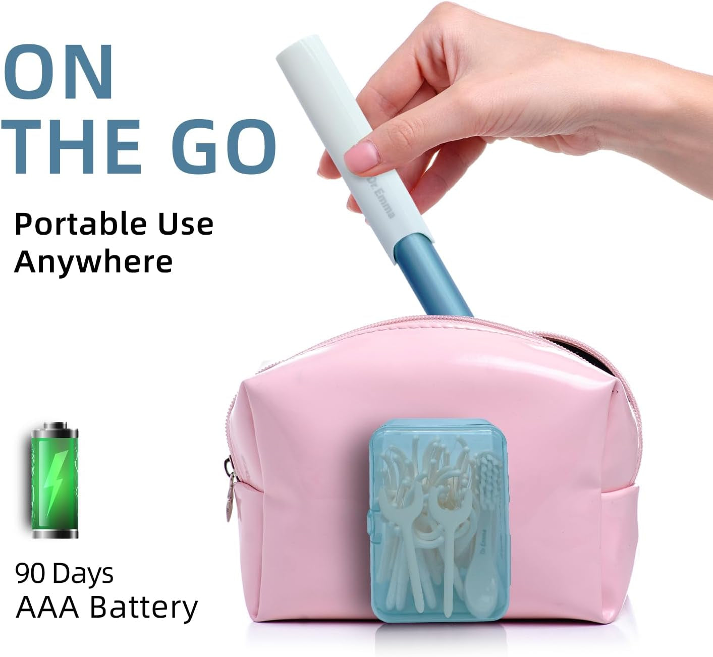 Electric Vibration Flosser – Power Flosser for Adults, Gum Stimulator &amp; Teeth Cleaner with Toothbrush, Reusable Water Flosser Alternative – Baby Blue