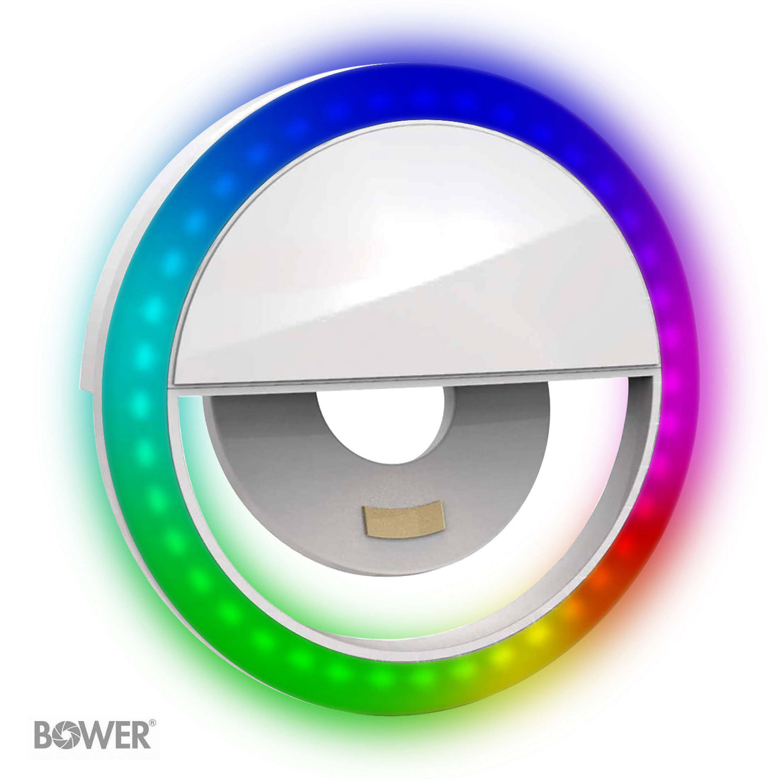RGB Phone Clip LED Light – Selfie &amp; Makeup Light, Adjustable Brightness, Portable LED Ring for Phones, White