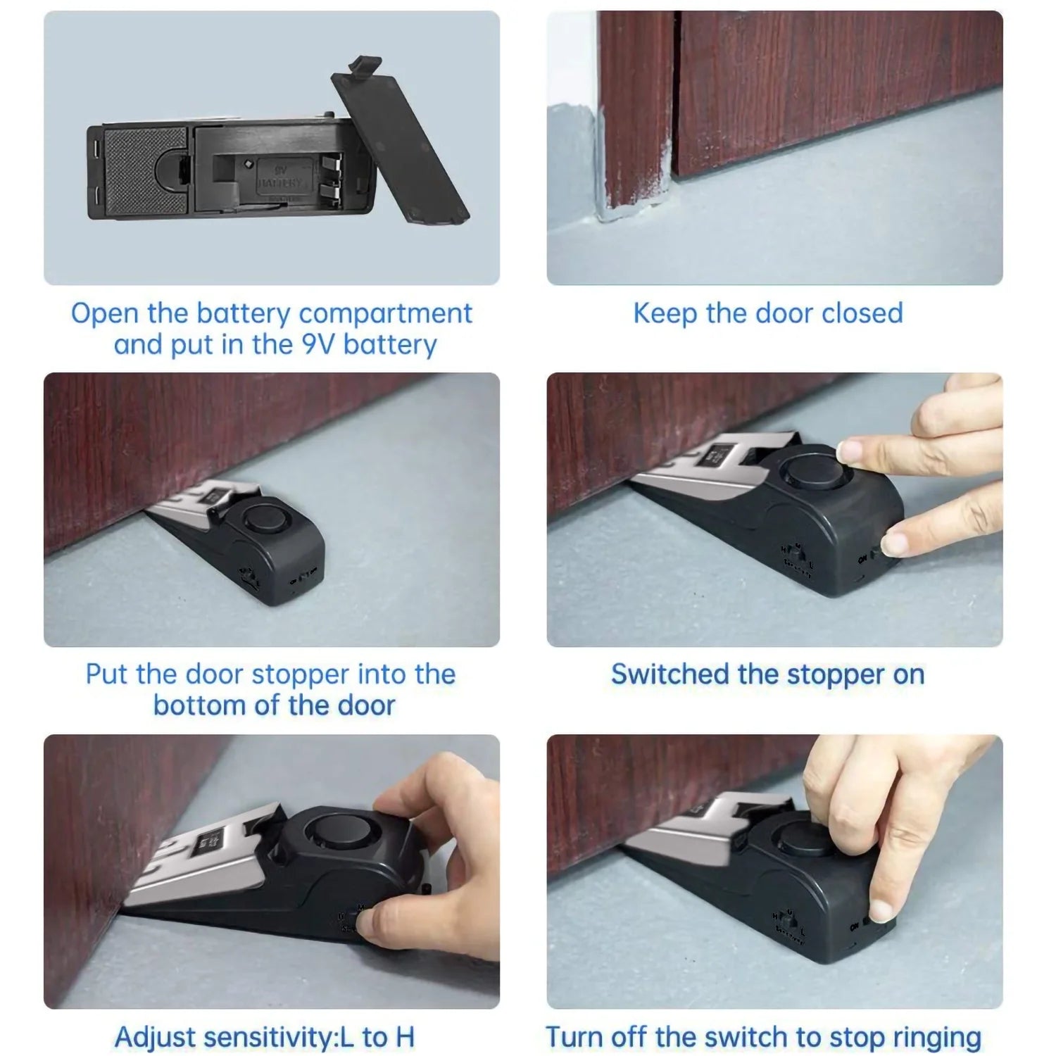 Door Stop Alarm, 2 Pack Door Stopper with 120DB Security Alarm, Door Security Devices for Home Travel, Black