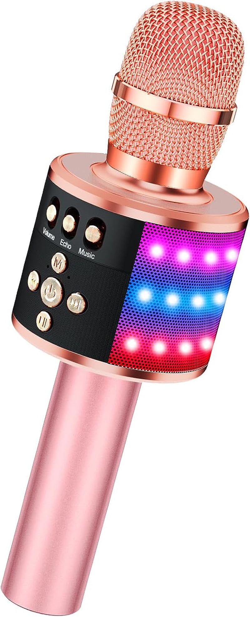 🎤 Karaoke Microphone for Kids &amp; Adults – Q78 Rose Gold Bluetooth Singing Mic with Disco Lights &amp; Echo Effect