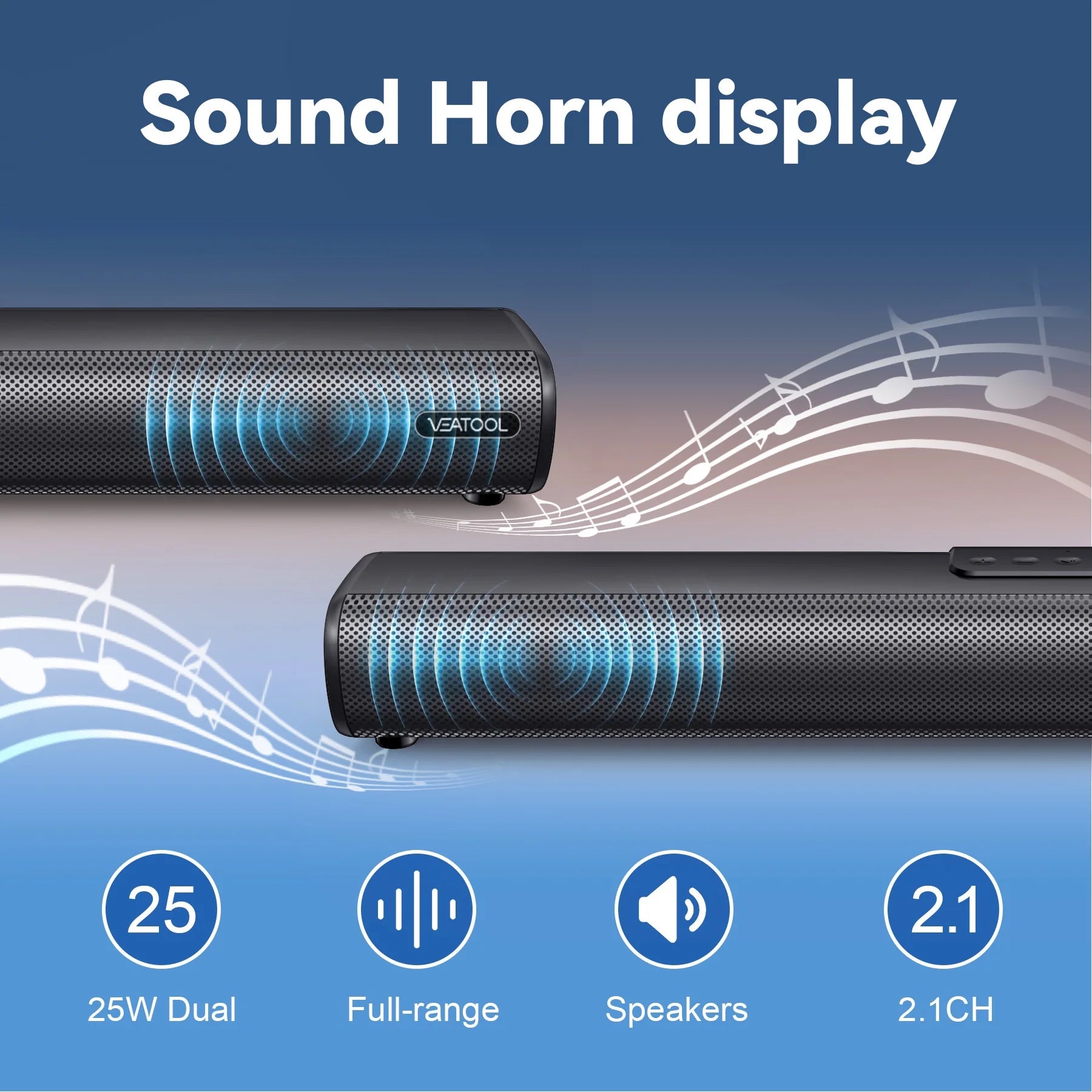 Sound Bar for TV – 2.1 Channel 50W Home Theater System with Built-In Subwoofer, 3D Surround Sound, HDMI ARC, Bluetooth, Optical, AUX, USB, RCA, Wall Mountable