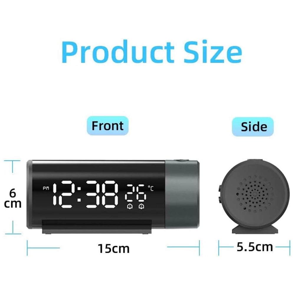 Projection Alarm Clock with USB Charger Ports – LED Digital Dual Alarm Clock with 180° Ceiling/Wall Rotating Projector, Dimmer &amp; Snooze for Bedroom, Home, or Office