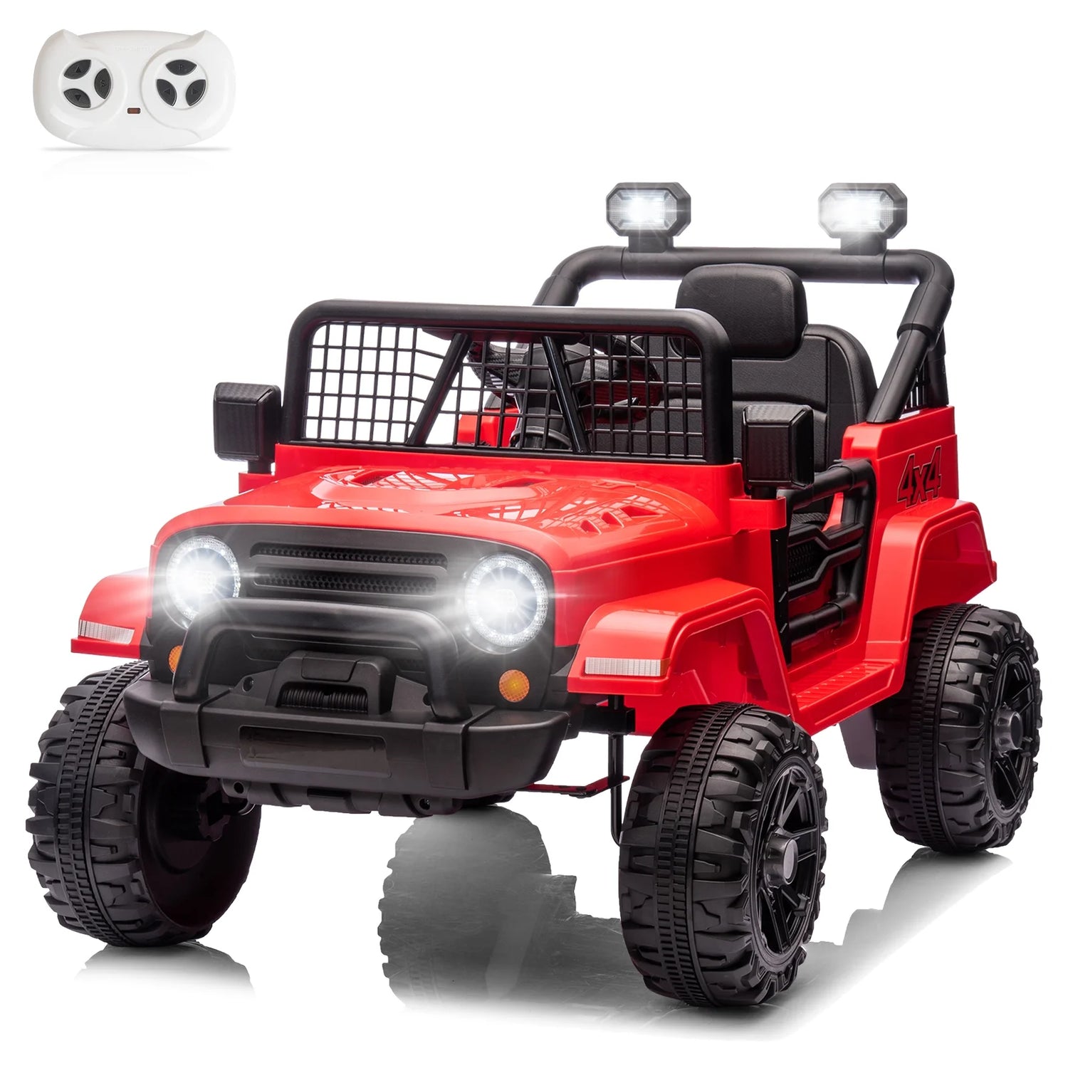 2V Kids Ride-On Truck Car with Parent Remote Control, LED Lights – Red: