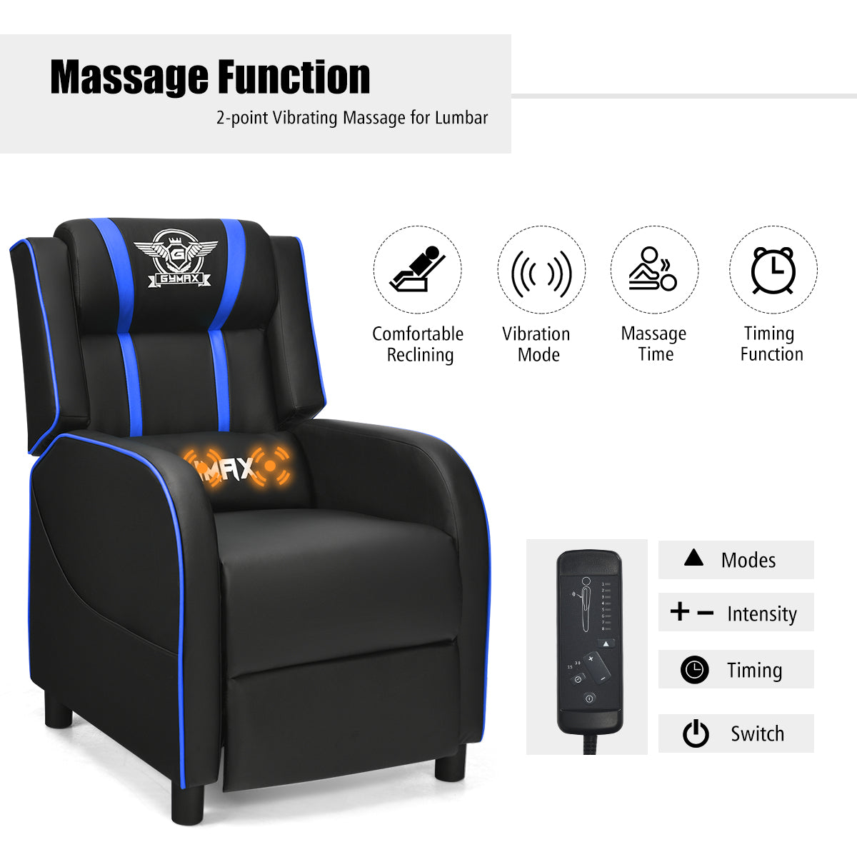 Massage Gaming Recliner Chair with Side Pockets – Ergonomic Comfort for Gamers &amp; Relaxation