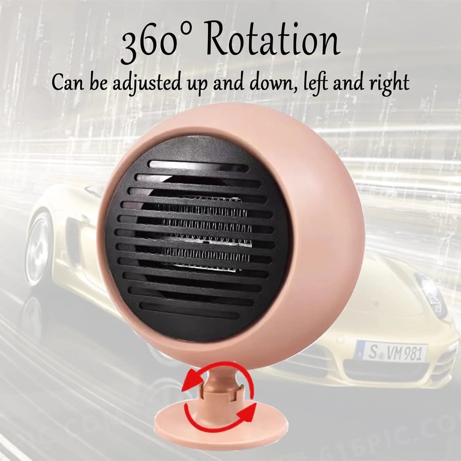 2 in 1 Portable Car Heater &amp; Cooler Fan – 180W 12V Mini Car Air Heater and Speed Cooling Fan with 360° Rotation – Pink