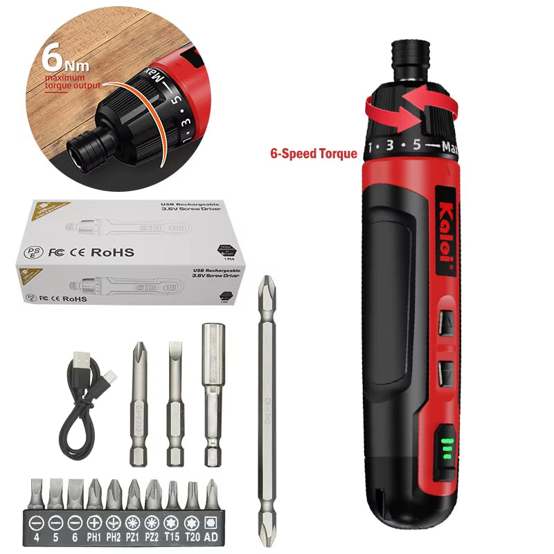 6-Speed Torque Cordless Electric Screwdriver  2000mAh Lithium Battery | 3.6V Power Tool Set | Household Maintenance &amp; Repair