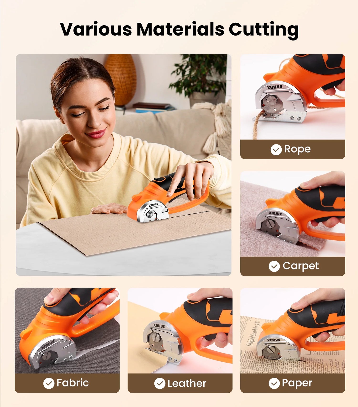 Cordless Electric Scissors — Heavy-Duty 4V Rechargeable Rotary Cutter with Safety Lock &amp; LED Light