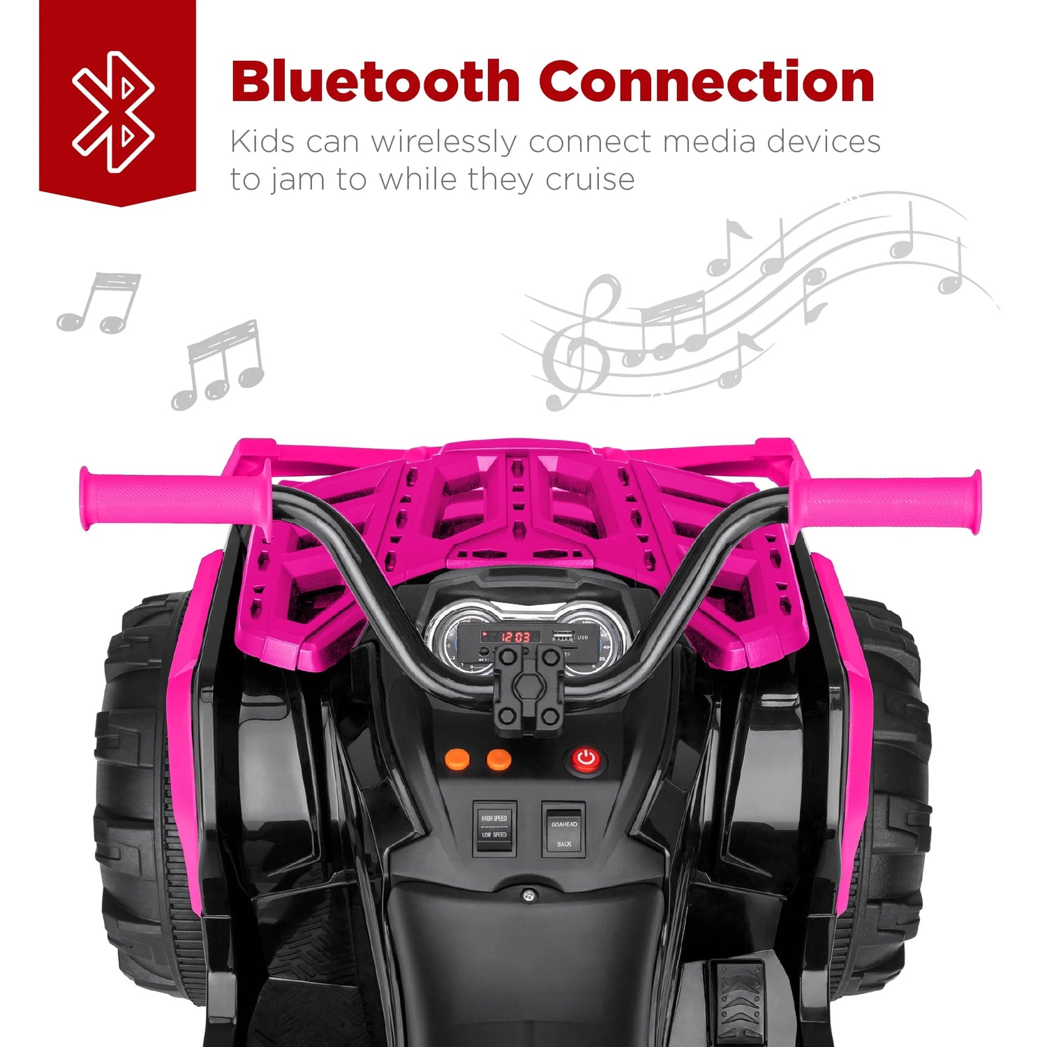🚙 12V Kids Ride-On ATV Quad with Bluetooth, LED Lights, Treaded Tires &amp; Radio – Hot Pink
