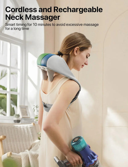 Cordless 4D Shiatsu Neck and Shoulder Massager with Heat – Deep Tissue Kneading Massage for Neck, Back, Legs – Rechargeable, Portable Gift for Men, Women, Mom &amp; Dad