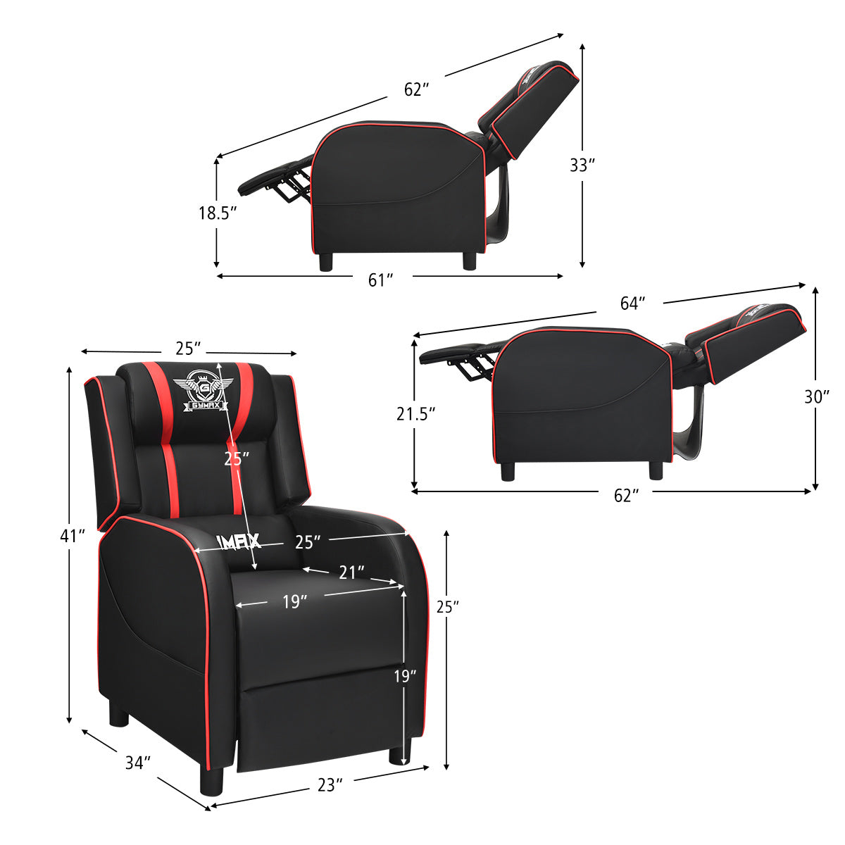 Massage Gaming Recliner Chair with Side Pockets – Ergonomic Comfort for Gamers &amp; Relaxation