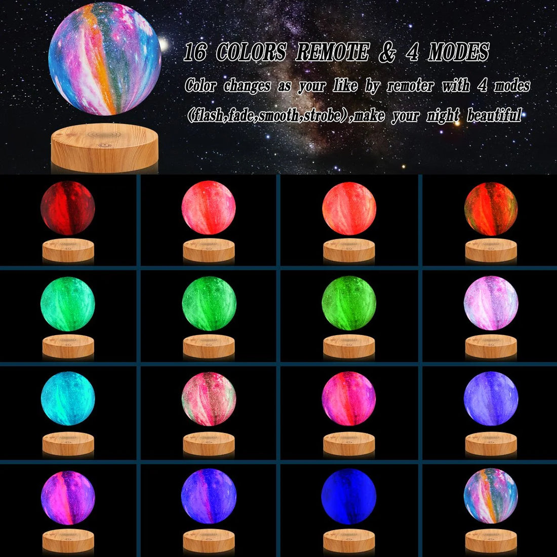 🌕 Levitating Moon Table Lamp – 16 Colors with Remote Control