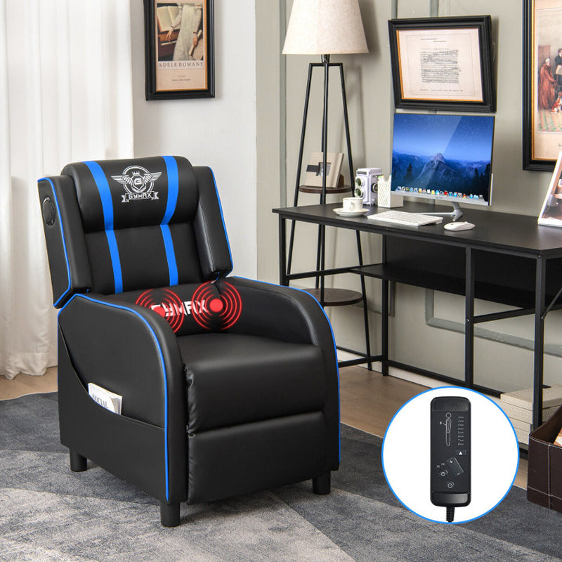 PU Leather Massage Gaming Recliner Chair with Side Pockets – Ergonomic Comfort for Gamers &amp; Relaxation Seekers