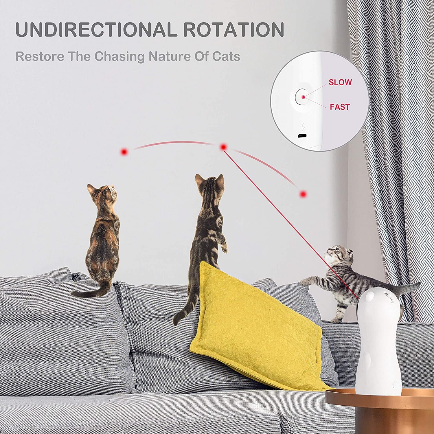 🐾 Cat Laser Toy – Automatic with High-5 Circling Ranges, 3 Interactive Modes &amp; USB Rechargeable
