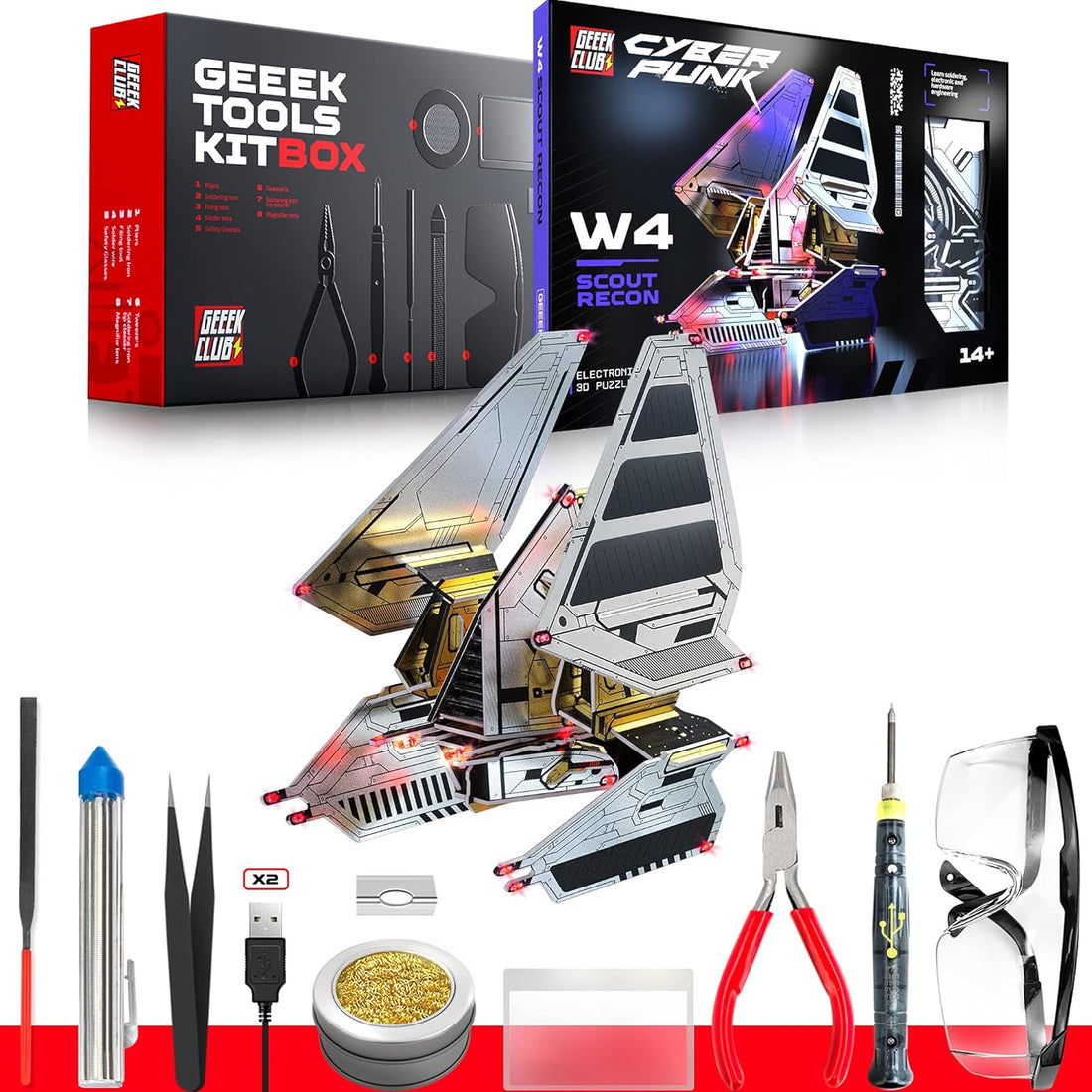 Robot Building Kit - W4 Scout Recon  DIY STEM Science Toy for Kids | Educational Robotics Kit | Printed Circuit Board Set | Build Your Own Robotic Spaceship | Engineering Toy Gift