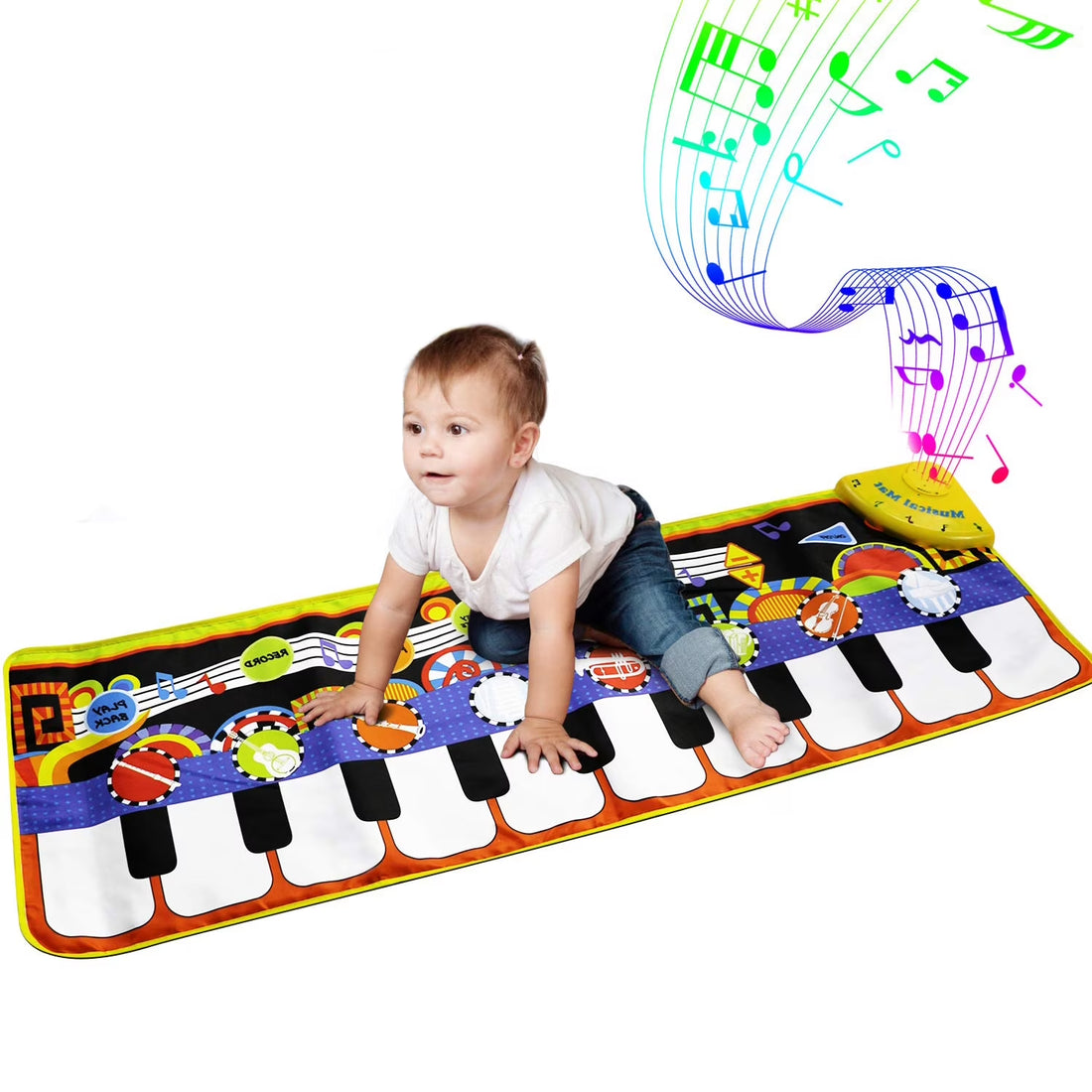 AIMDEYOU Kids Musical Piano Playmat – Touch Dance Floor Mat with Animal Sounds, Early Education Toy for Babies, Toddlers, Girls &amp; Boys (43.3 × 14.2 Inch)