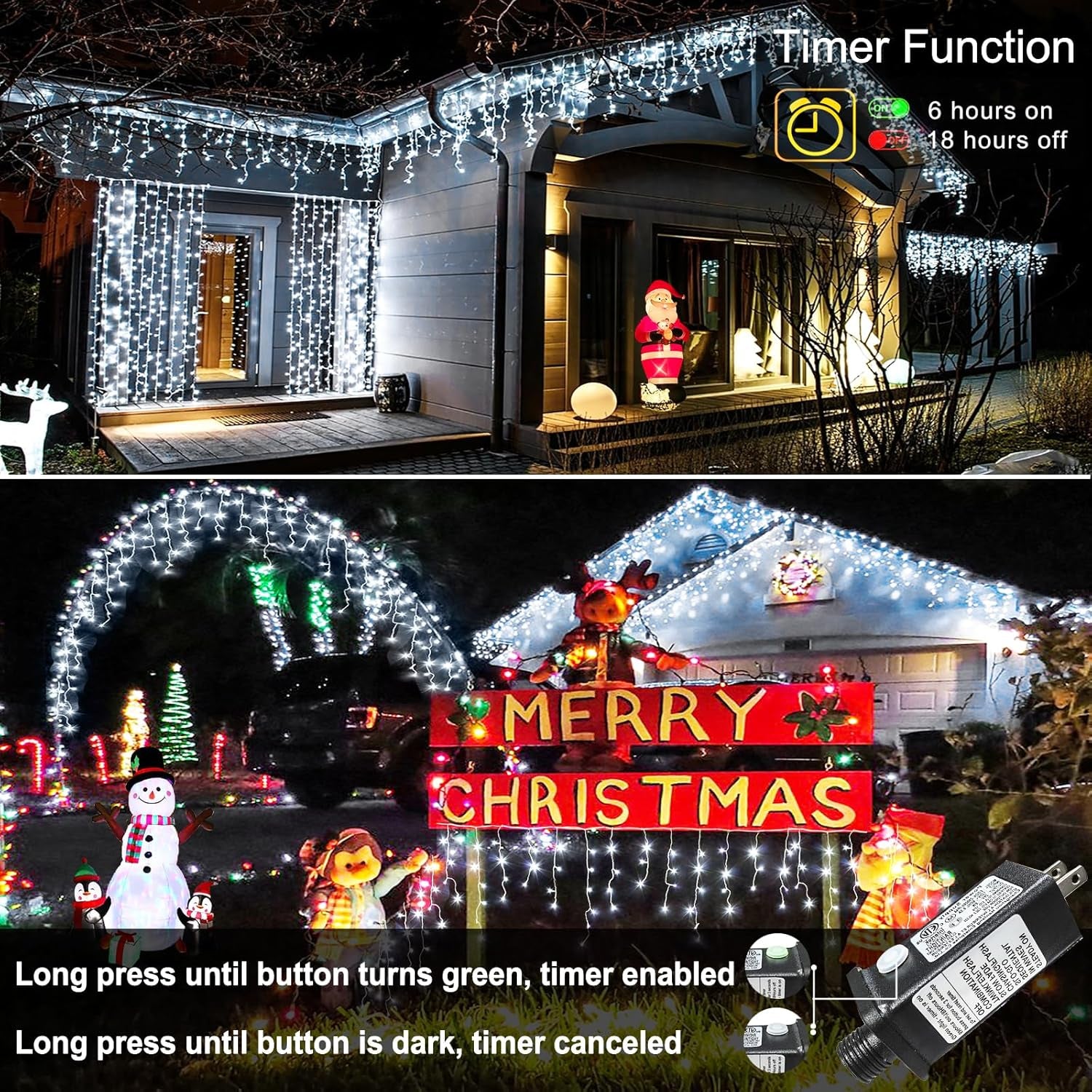66Ft 640 LED White Icicle Christmas Lights – Waterproof Outdoor/Indoor Holiday Lights with 8 Modes &amp; Timer – Plug-In Connectable for House, Roof, Yard, Eaves &amp; Party Decor
