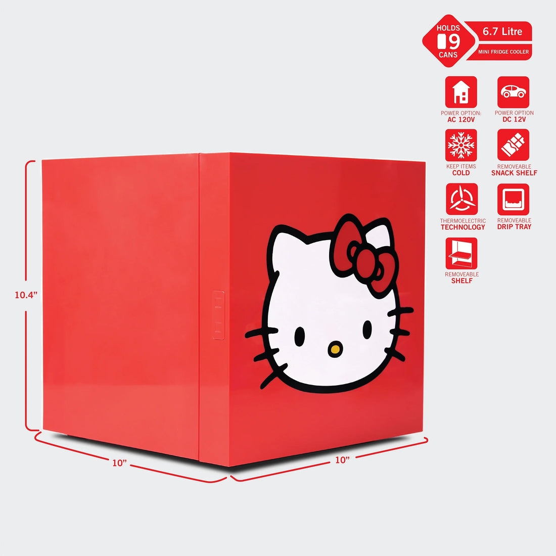 Red Cooler Mini Fridge – 6.7L Single Door, Holds up to 9 Cans, AC/DC Powered