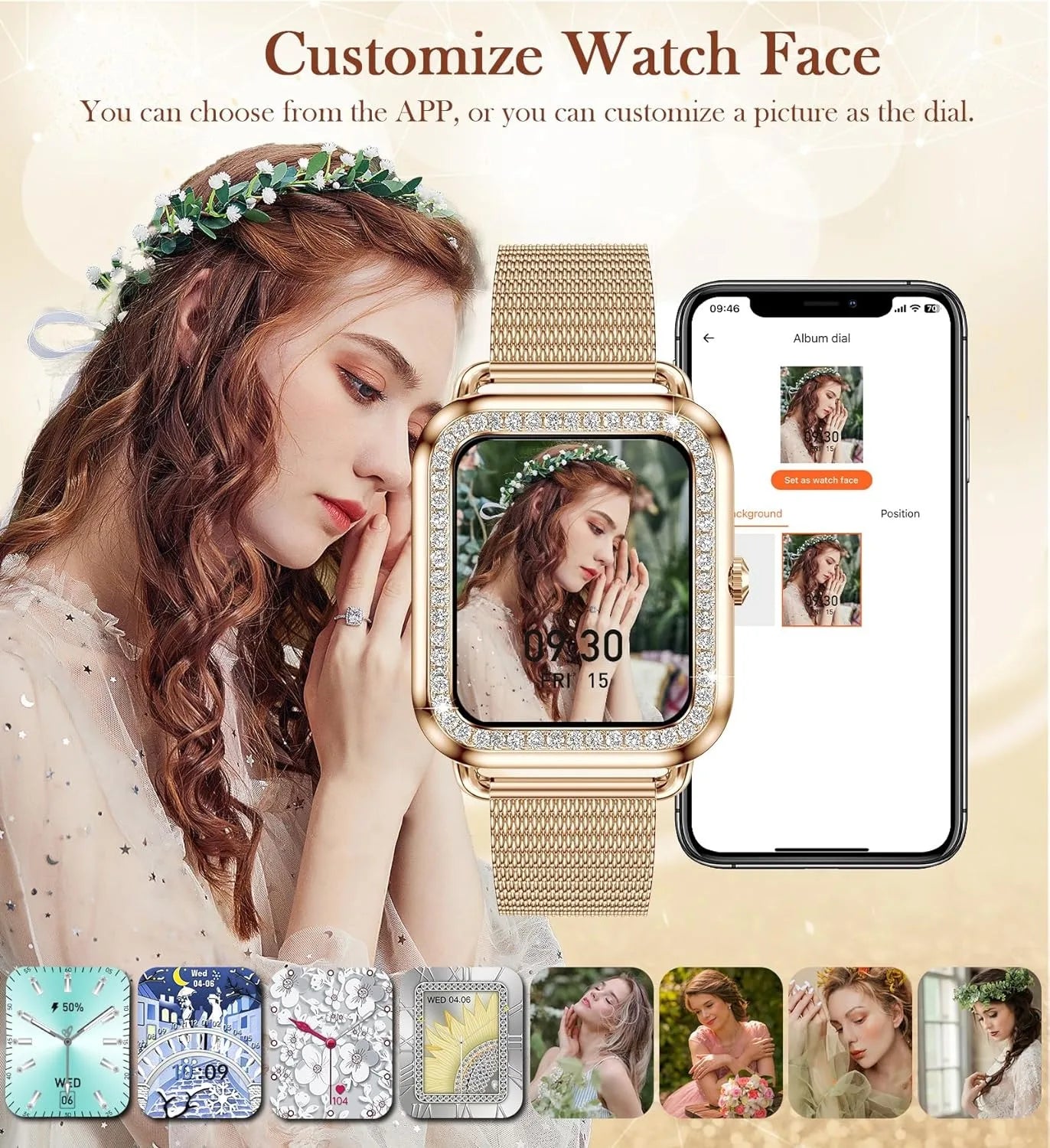 Women’s Fashion Smartwatch – Bluetooth Call (Answer/Dial), AI Voice Assistant, Fitness Tracker Compatible with Android &amp; iPhone