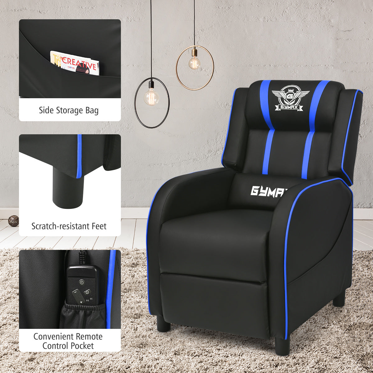 Massage Gaming Recliner Chair with Side Pockets – Ergonomic Comfort for Gamers &amp; Relaxation