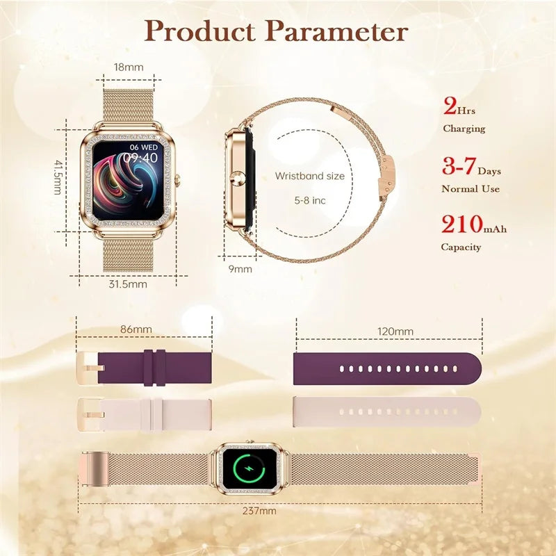 Women’s Fashion Smartwatch – Bluetooth Call (Answer/Dial), AI Voice Assistant, Fitness Tracker Compatible with Android &amp; iPhone