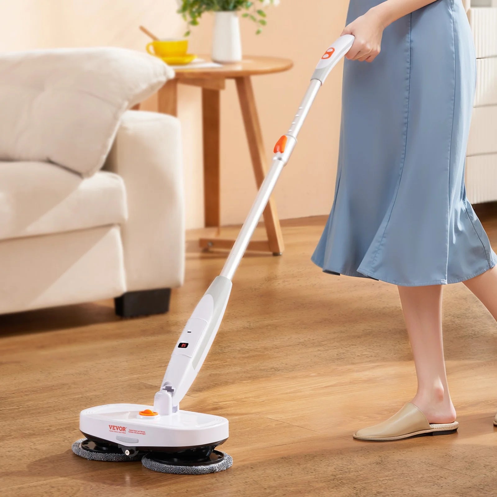 VEVOR Cordless Electric Spin Mop – Battery-Powered Floor Cleaner with Water Tank, LED Headlight, Dual Mop Heads &amp; Microfiber Pads for Hardwood, Tile, and Laminate