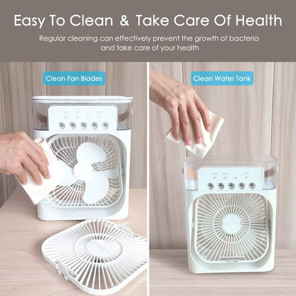 3-in-1 Portable Air Cooler Fan – USB Electric Mini Air Conditioner with LED Night Light &amp; Humidifier for Home or Office
