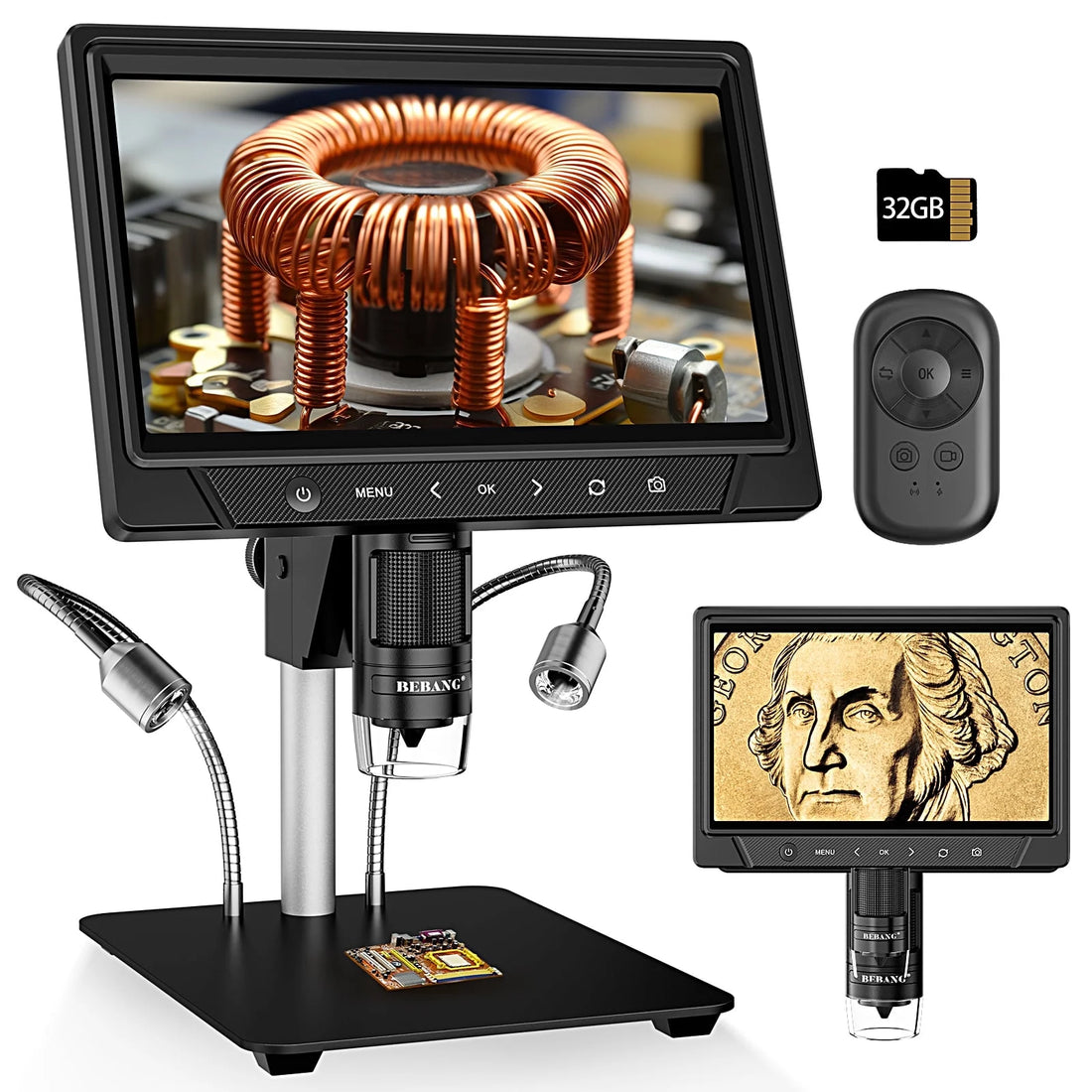 🔬 BEBANG 10.1&quot; LCD Digital Microscope – 1200X Magnification with 12MP Camera, Dual LED Lighting, 1080P Imaging, Remote Control, and 32GB SD Card