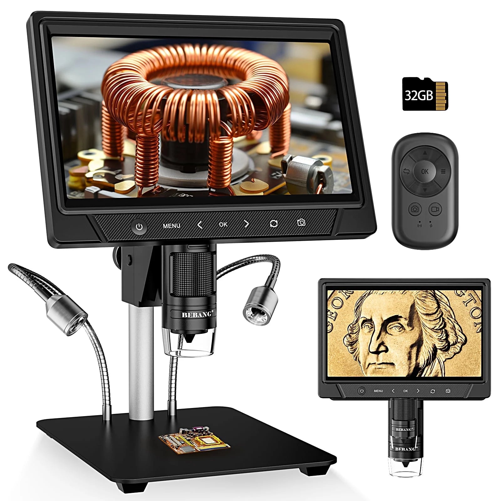 🔬 BEBANG 10.1&quot; LCD Digital Microscope – 1200X Magnification with 12MP Camera, Dual LED Lighting, 1080P Imaging, Remote Control, and 32GB SD Card