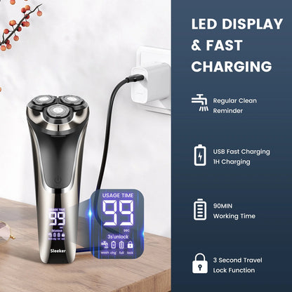 Electric Razor for Men – Rechargeable Cordless Shaver with Pop-Up Sideburn Trimmer, Silver