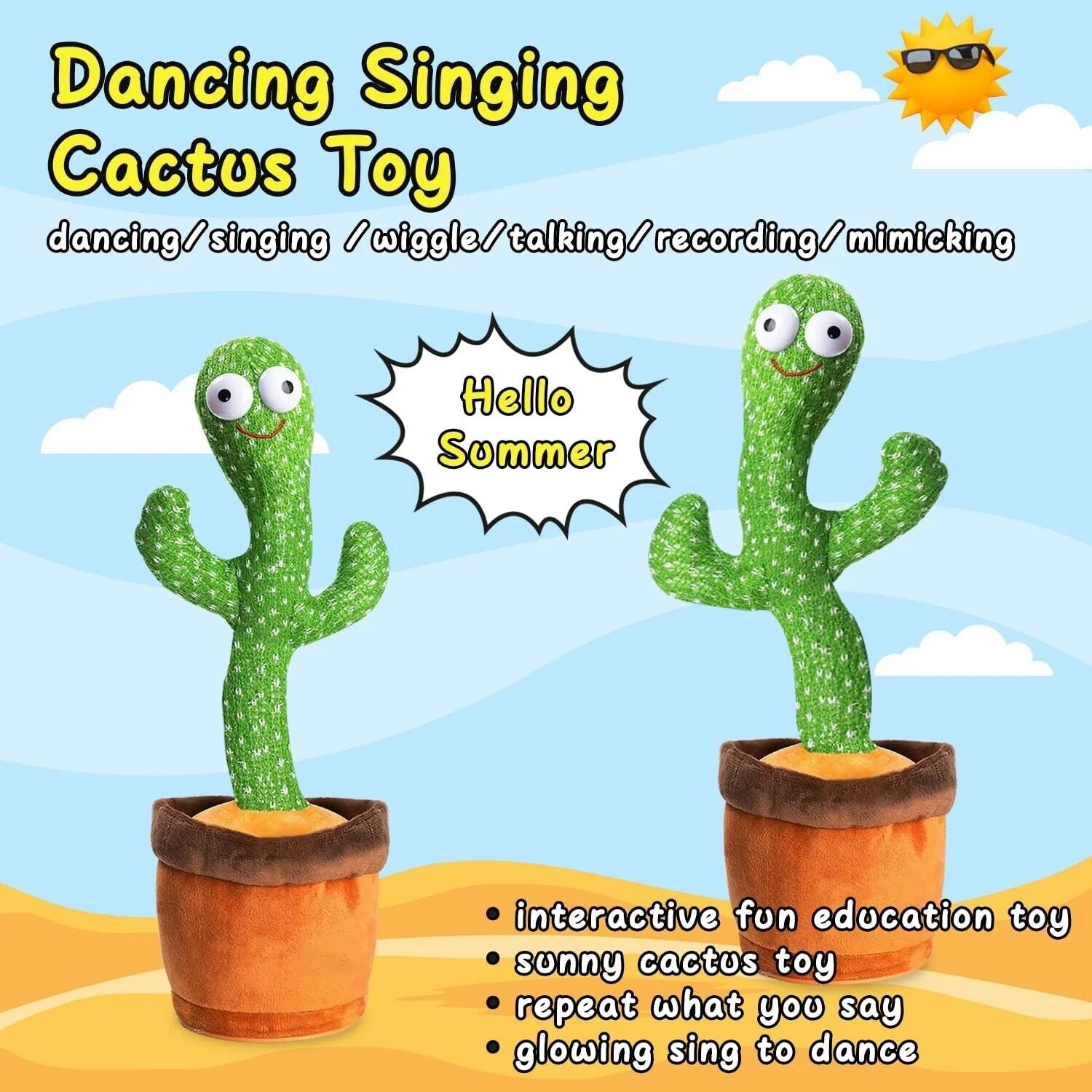 🌵 Dancing Cactus Plush Toy Doll – Electronic Recording, Singing &amp; Dancing Funny Gift (US Version)